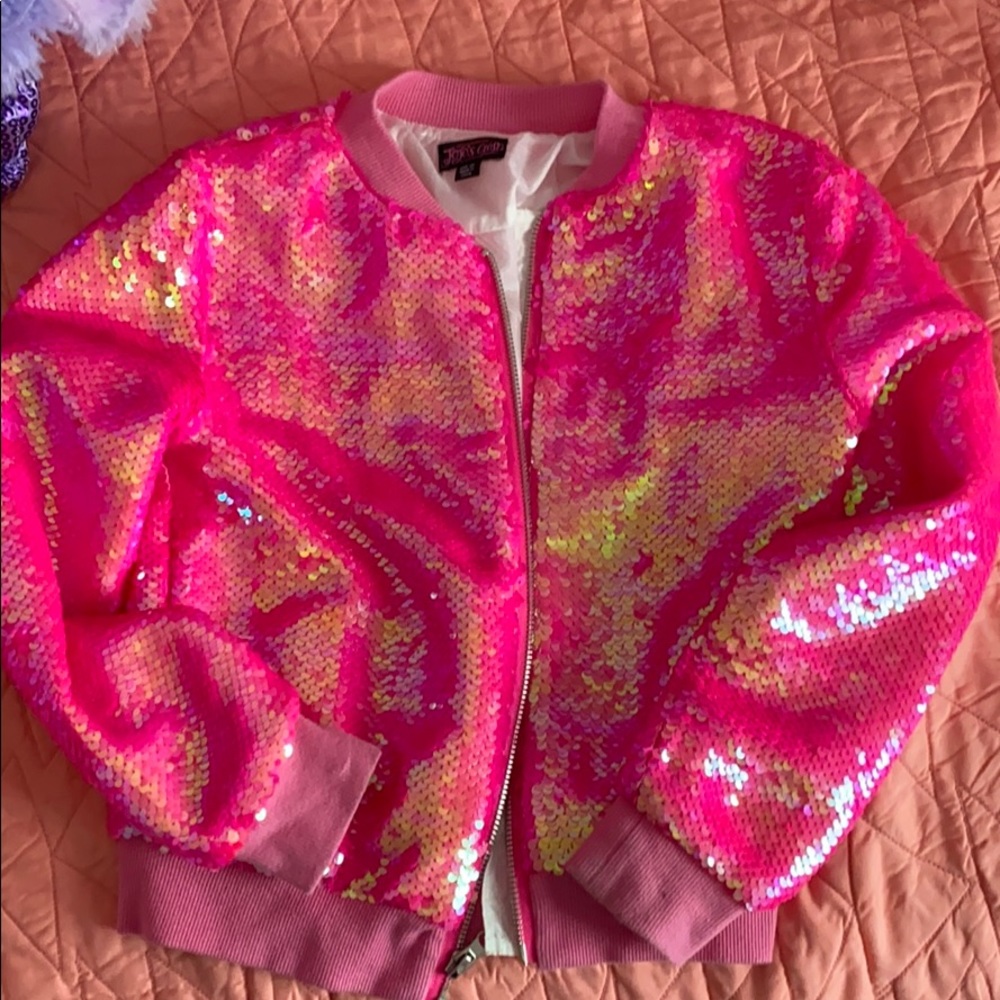 Hot Pink Sequence Bomber Jacket